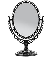 Mikikit Vintage Double-Sided Oval Swivel Desktop Makeup Mirror Large Black Metal Cosmetic Mirror ...