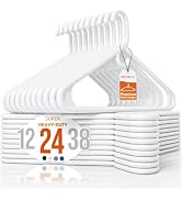 HOUSE DAY Heavy Duty Plastic Hangers 24 Pack - Thick White Clothes Hangers | 20 lb Capacity, Stur...