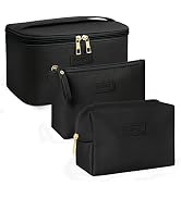 MAANGE Makeup Bag - Large Cosmetic Bag with 2pcs Small Makeup Bags Portable Leather Travel Makeup...