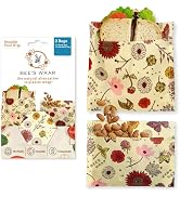Bee's Wrap Beeswax Food Wraps, Sandwich & Snack Bags, 2 Pack - Meadow Magic | Organic Beeswax Wra...