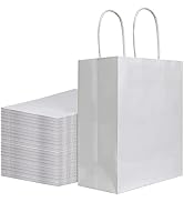 100Pcs Pack 8x4.75x10 inch Medium White Kraft Paper Bags with Handles Bulk, Bagmad Gift Bags, Cra...