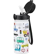 GOPPUS Kids Water Bottle (Straw Lid) - 18 Oz Stainless Steel Travel Bottle, Double Wall Vacuum Le...