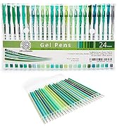 OfficeGoods Green Gel Pens + Refills - 24 Premium Colors - Fast Drying & Smudge Free - Nature, La...