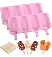 WMKGG Popsicle Silicone Molds Set, 2 PCS Ice Cream Molds with 50 Wooden Sticks for Cake Pop, Ice ...