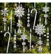 24 pcs Crystal Christmas Ornaments, Hanging Acrylic Snowflake for Christmas Tree Decorations Clea...