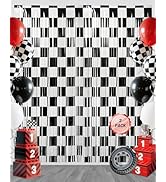 Calmi Race Car Foil Fringe Curtains Backdrop Birthday Party Decorations, 2 Pack 3.3ft x 6.6ft Che...