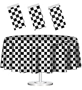 3 Pack Black and White Round Checkered Tablecloth 84 ×84 Checkered Table Cover Disposable Tablecl...