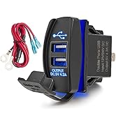 Anina 4.2A Rocker Switch Style Dual USB Charger Blue LED Light, Waterproof USB Port with 10A fuse...