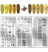 PH PandaHall 3pcs Wild West Nail Stamping Plates, 88 Patterns Western-Theme Nail Art Templates Ha...