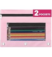ASBEFORE Pencil Pouch for 3 Ring Binder - 3 Hole Zipper Pen Case Bag Holder Bulk Accessories Clea...