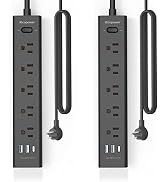 2 Pack Power Strip Surge Protector - 5 Widely Spaced Outlets 3 USB Ports(1 USB C Port), 1250W/10A...
