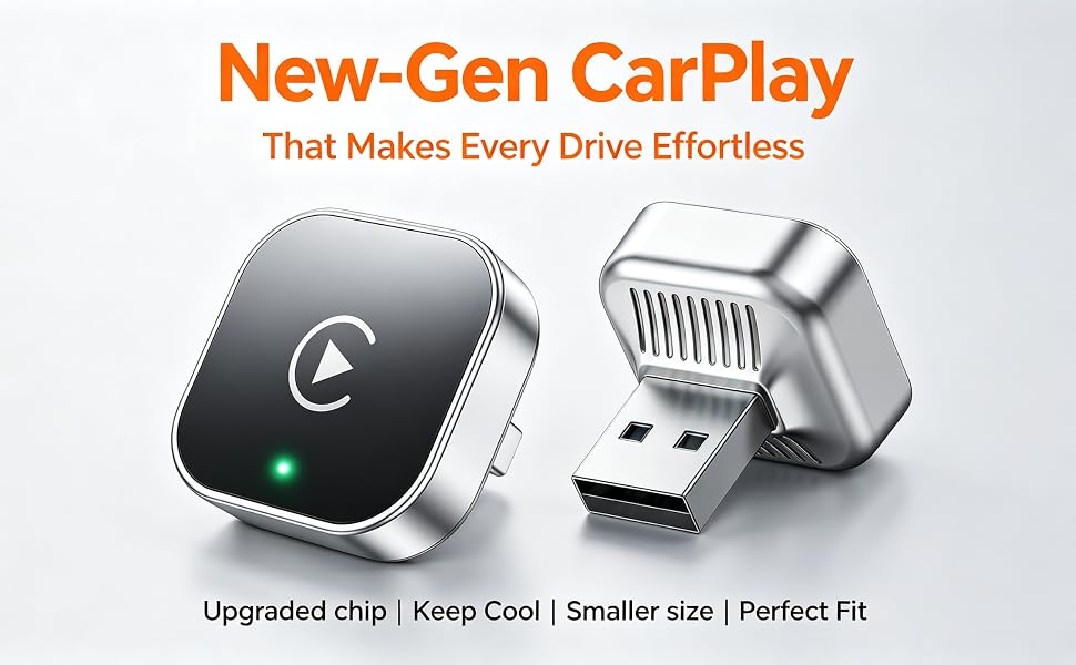 2-in-1 wired to wireless CarPlay USB car adapter