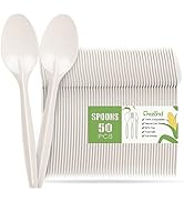 Gezond Compostable Spoons 50 Pack 6.7 Inch Disposable Spoons No Plastic Biodegradable Cutlery Set...