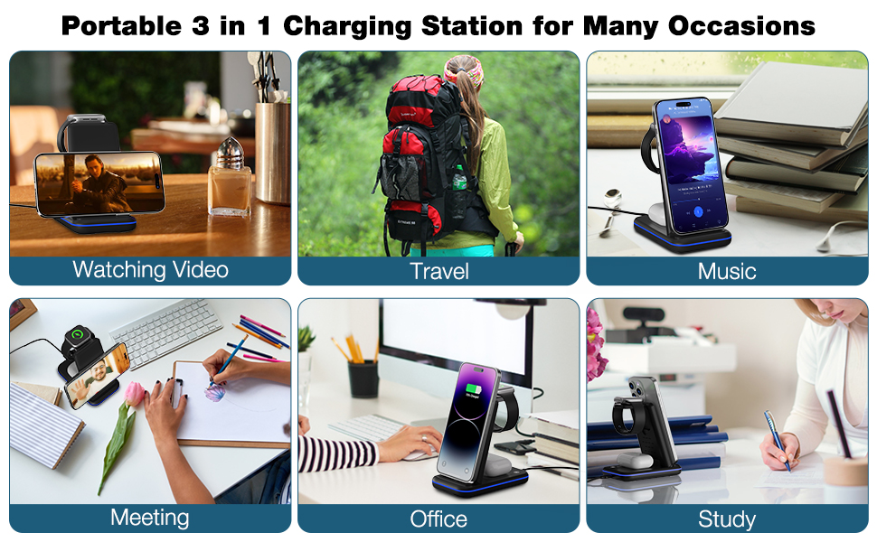 Wireless Charger for Samsung/Android, Foldable 3 in 1 Fast Charging Station