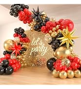 141pcs Red Black Gold Balloons Arch Kit, 18 12 10 5inch Red Black Gold Confetti Balloons Garland ...