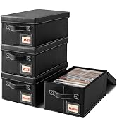 PUTNATRUE DVD Storage Boxes with Lid 4 Pack, Holds 104 DVD Cases Total, Stackable Leather Media O...