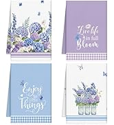 Purple Hydrangea Floral Kitchen Towels Set of 4, Spring Flowers Dish Towels, Microfiber Hydrangea...