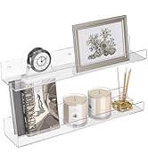 Hexsonhoma 18'' Clear Acrylic Bookshelf 2 Pack, Acrylic Floating Book Shelves, Wall Mounting Invi...