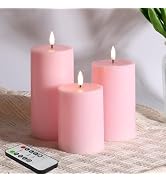 Girimax Pink Flameless Pillar Candles with Remote, LED Candles Battery Operated, Real Wax Flicker...