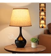 Seealle Touch Table Lamp for Bedroom, 3-Way Dimmable Small Bedside Lamps for Night Stands, Black ...