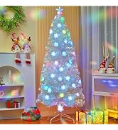 Juegoal 6ft Pre-Lit Artificial Christmas Tree, Lighted Optical Fiber Xmas Trees with Color Changi...