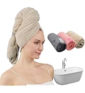 SURPRISE PIE Women Microfiber Hair Towel Wrap with Elastic Strap,Super Absorbent Anti Frizz Dryin...
