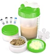 Hydro2Go 16oz Protein Shaker Bottle with Shaker Ball and 2 Storage Jars | BPA-Free Plastic Cup wi...