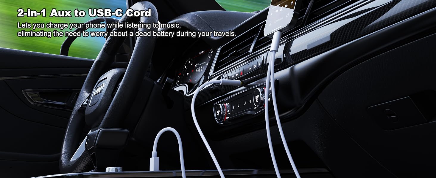 aux to usb c for car with charging
