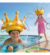 Funscape 2PCS Crown Pool Toy, Toddler Inflatable Water Toss Game w/12 Rings 5 Balls, Outdoor Beac...