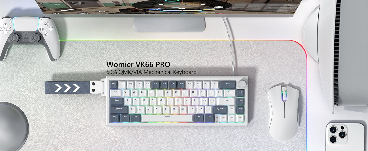 60% Gaming Keyboard Pink, QMK/VIA Creamy Mechanical Keyboard Topographic, Hot Swappable