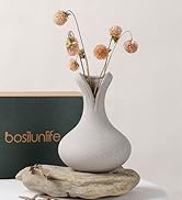 BosilunLife Ceramic Vase 5 Inch Rustic Farmhouse Recycled Flower Vase for Centerpiece Light Grey