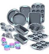 Tongjude 51 Piece Silicone Bakeware Set, Non-Stick Kitchen Oven Baking Pans, Silicone Cake Molds ...