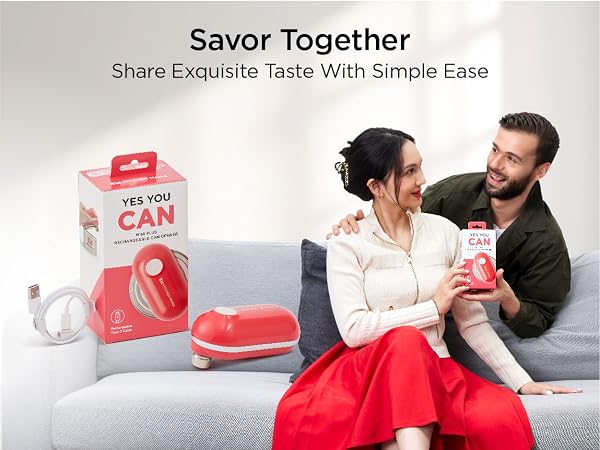 savor together, share exquisite taste with simple ease, kitchen mama mini, rechargeable can opener