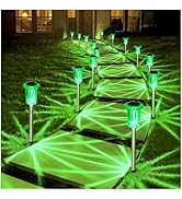 DenicMic Solar Lights Outdoor 10 Pack Waterproof Green LED Stainless Steel Stake Outside Lights f...