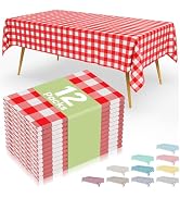 Smiry 12 Packs Gingham Disposable Table Cloth, 54 x 108 Inch Waterproof Plastic Tablecloth, Recta...