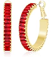 Lourny Gold Crystal Hoop Earrings for Women Trendy, 18K Gold Plated Chunky Big Cubic Zirconia Ear...