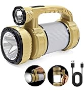 GEEBONFLUGENS Rechargeable Spotlight Flashlight, 9 Light Modes Solar Handheld LED Searchlight wit...