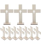 DOITOOL Wooden Cross Ornament with Base Rustic Decorative Standing Cross for Church Baptism Weddi...