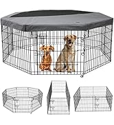 PETIME Foldable Metal Dog Exercise Pen/Pet Puppy Playpen Kennels Yard Fence Indoor/Outdoor 8 Pane...