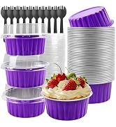Tikxlafe 50 Pack 5oz Round Disposable Aluminum Foil Baking Cups, Mini Cake Pans with Lids, Muffin...