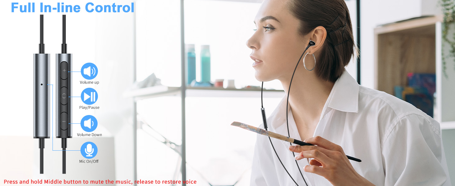 a woman wearing earphones and looking at a mirror