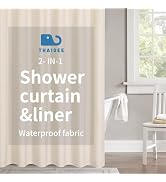 THAIGEE 2-in-1 Waterproof Fabric Shower Curtain or Liner,Linen Textured,Breathable TPU & Washable...