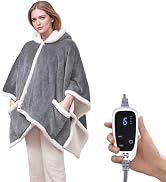 Sealy Heated Throw Wearable Shawl Wrap with Pockets, Reversible Flannel to Sherpa Electric Blanke...