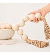 OMISHE Extra Large Wood Bead Garland with 1.6" Diameter Wooden Beads and Tassels, 41" Long Rustic...
