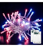 Jatlukbaat 2 Pack 4th of July Decoration Lights - 9.8ft 30 LEDs Red White Blue String Lights Batt...