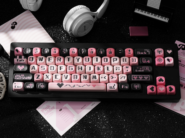 PBT Keycaps Dye-Sublimation Black and Pink MOA Profile Custom Cute Keycaps
