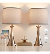Hikczc Touch Lamp for Living Room Bedroom, 21" Table Lamps Set of 2 with USB C+A Ports and Grey L...