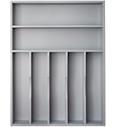 Besilord Silverware Organizer 13 Inch Gray Bamboo Kitchen Drawer Organizer 7 Slots Utensil Organi...