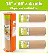 Tangibay Pre-Taped Masking Paper with Dispenser - 18" x 66' Painters Paper and Tape for Painting ...