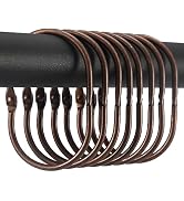 Goowin Shower Curtain Rings, 12 Pcs Shower Curtain Hooks, Oval Snap Shower Rings for Curtain, Met...